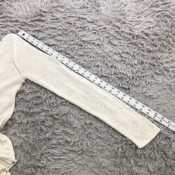 Eileen Fisher Sweater M Cotton Nylon V Neck Asymmetric Slub Knit Ivory‎ Beach - Picture 8 of 8